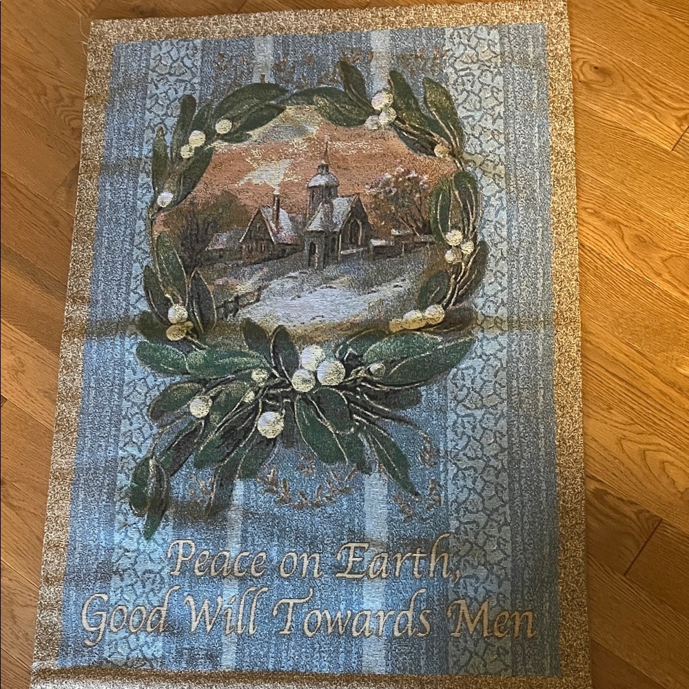 Peace on Earth Blue Holiday Wall Tapestry